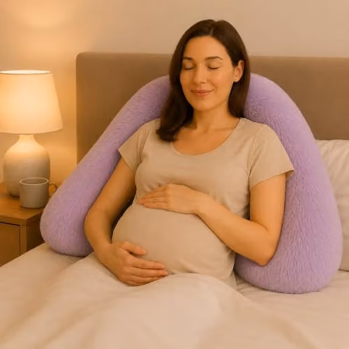 NIGHTZONE Teddy V Shaped Maternity Pillow and Fleece Cover Set in Lilac Purple for Neck and Back Support – 3