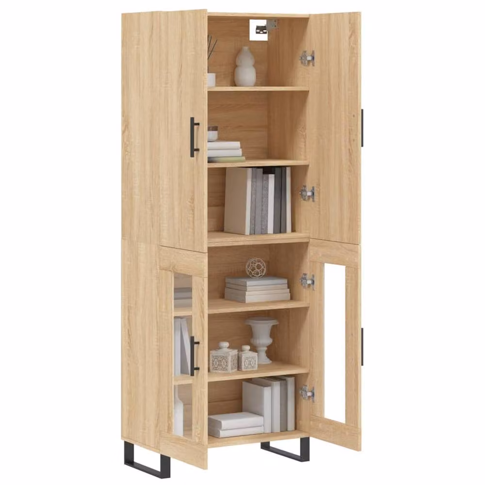 Berkfield Home Sonoma Oak Highboard in Brown with Glass Doors, W/D/H: 69.5 x 34 x 180 cm – 2