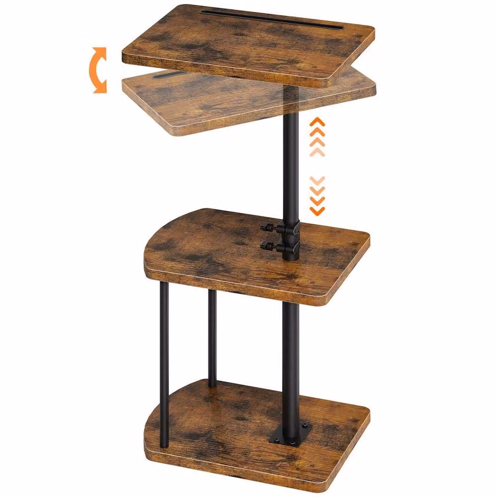 FLAVORA 3-Tier Adjustable Height Sofa Side Table in Brown – 2