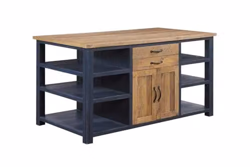 baumhaus Splash of Blue Kitchen Island in Blue and White with Wood and Metal Construction, W/D/H: 80 x 80 x 90 cm