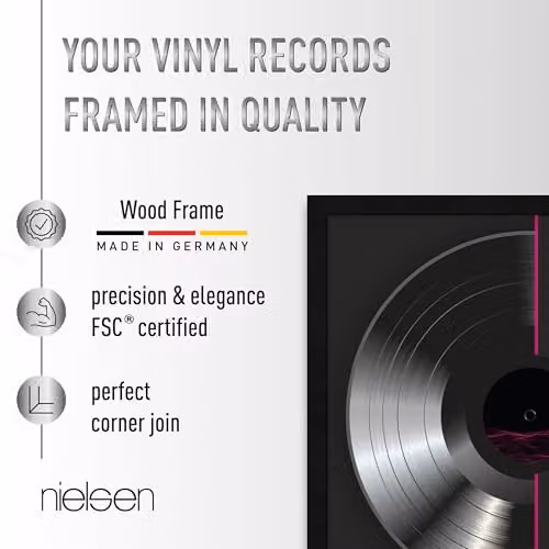 Nielsen Design Black Wood Double Vinyl Record Display Frame, W/D/H: 63.3 x 31.4 x 2.5 cm – 2