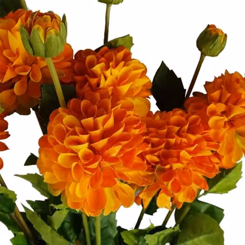 Leaf Pack of 6 Orange Artificial Dahlia PomPom Flower Stems, Height: 75 cm – 4