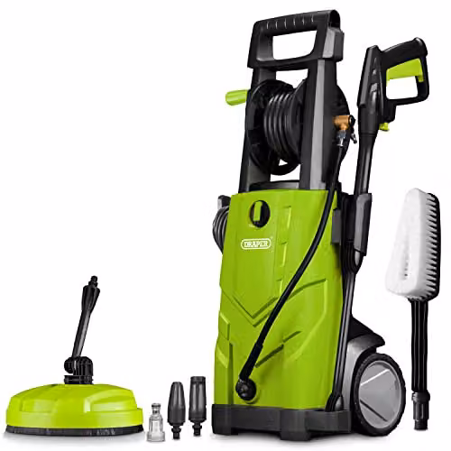 Draper PW2200 Electric Pressure Washer in Green, 165 Bar High Power Jet Washer with Patio Cleaner Attachment