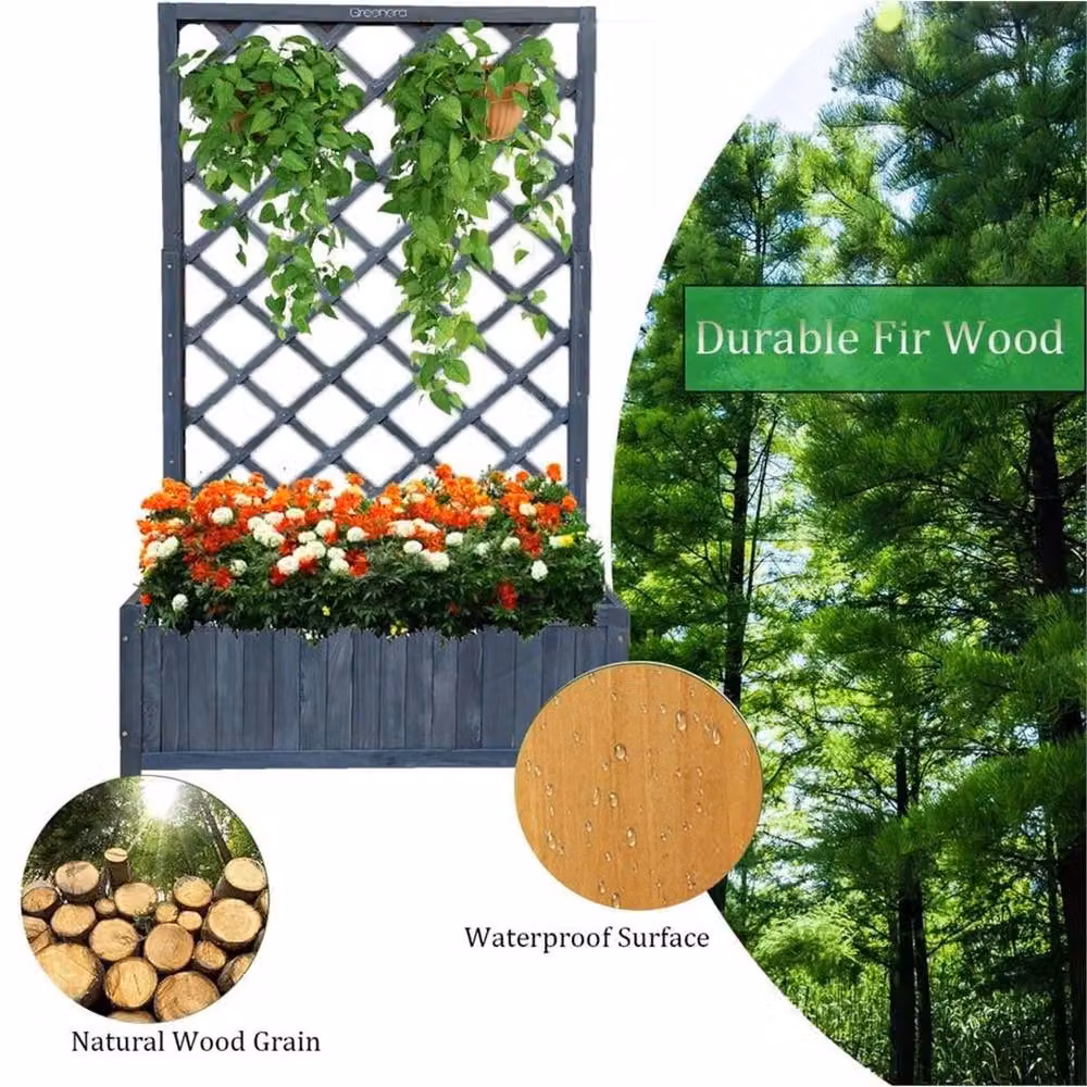 Nordara Grey Wooden Rectangular Planter with Lattice Trellis, W/D/H: 135 x 70 x 30 cm – 4