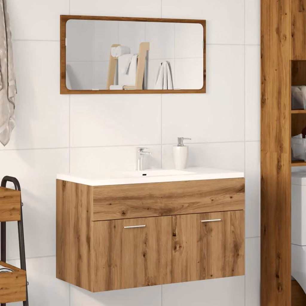 Berkfield Home Artisan Oak Bathroom Sink Cabinet, Brown, W: 90 cm, D: 38.5 cm, H: 46 cm – 2