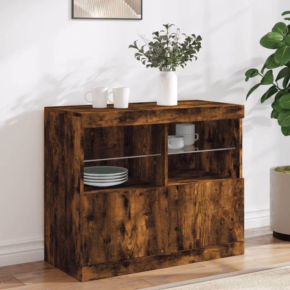 Berkfield Home Modern Sideboard with Integrated LED Lights in Smoked Oak Brown, W: 81 cm, D: 37 cm, H: 67 cm – 2
