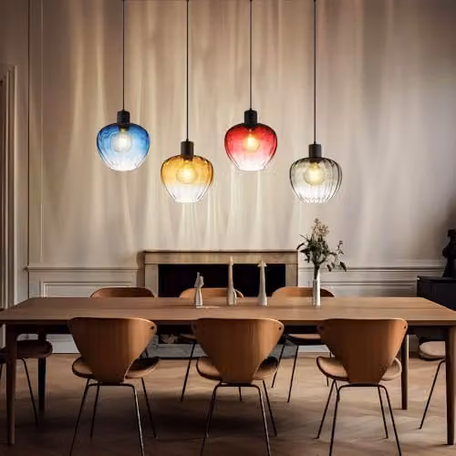 Nowa Retro Glass Pendant Light with Black Metal Frame, 4x E27 Sockets, Multicolour, L 108 x W 24 x H 120 cm – 4