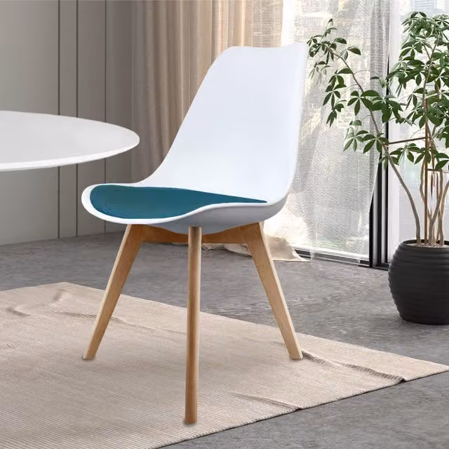 Fusion Living Modern Dining Chair in Blue with Beech Wood Legs
