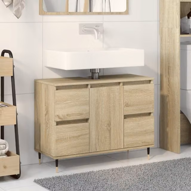 Berkfield Home Sonoma Oak Bathroom Cabinet in Brown, W/D/H: 80 x 33 x 60 cm – 1