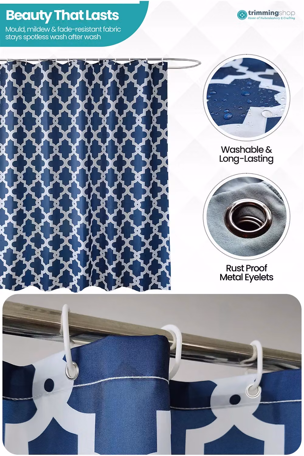 Neel Blue Mandala Polyester Water-Resistant Shower Curtain in Blue, W/D/H: 180 x 180 x 200 cm – 4