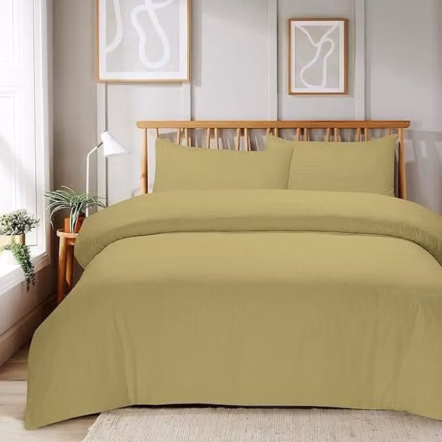 New Edge Blinds Mayfair Stripe Duvet Cover Set in Beige, W: 140 cm, H: 200 cm