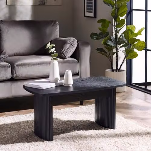 Julian Bowen Louis Black Ash Coffee Table with Marble Top and Gold Accents, W: 90 cm, D: 50 cm, H: 40 cm – 1