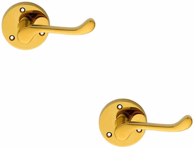 Loops 2x Pair Victorian Scroll Lever Door Handles in Polished Brass with 58mm Round Rose