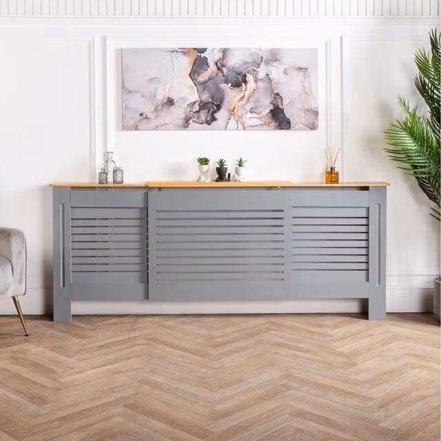 Home Treats Modern MDF Radiator Cover in Grey or White, Width: 203 cm
