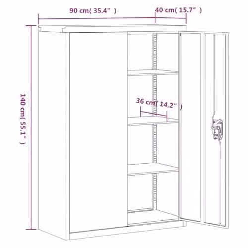 vidaXL Black Metal File Cabinet with Hinged Doors and Lock, W/D/H: 90 x 40 x 140 cm – 1