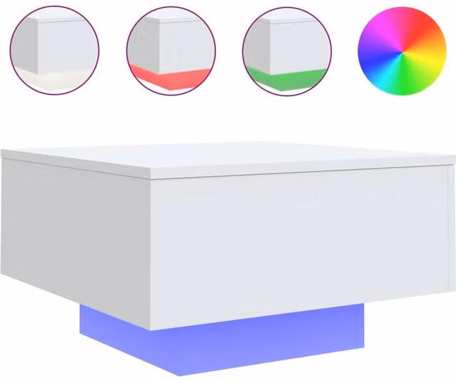 Berkfield Home Modern White Glossy Coffee Table with LED Lights W/D/H: 55 x 55 x 31 cm