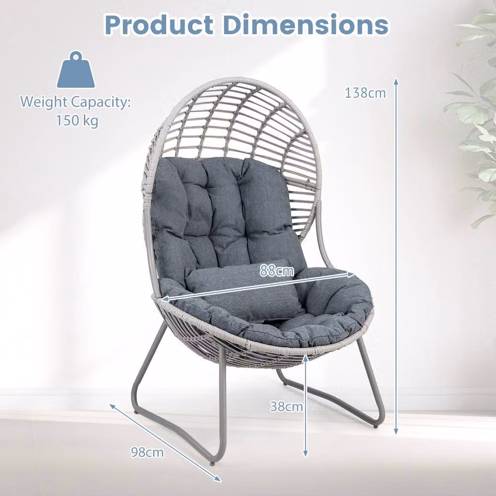 Costway Oversized PE Wicker Egg Chair with Removable Seat and Back Cushions in Grey – 2