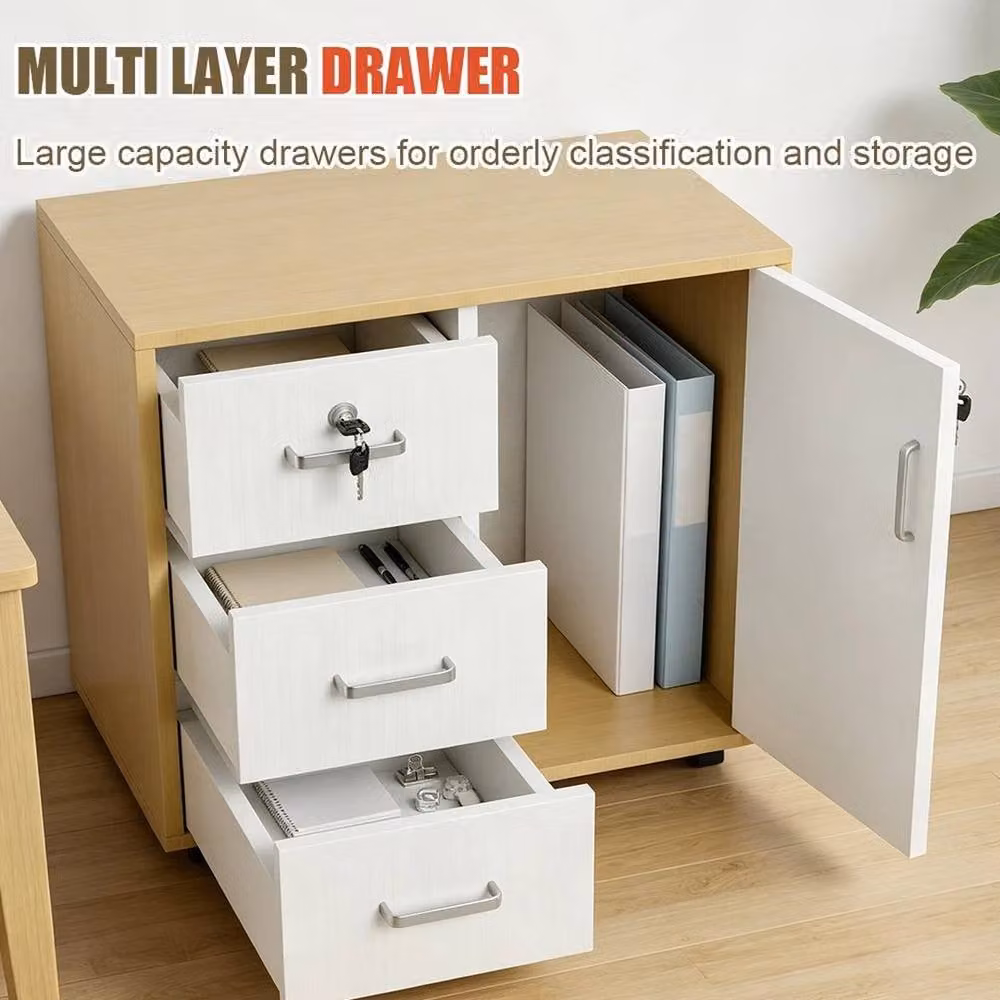 EONLION 3 Drawer Mobile File Cabinet with Lock and Castors in White – 2