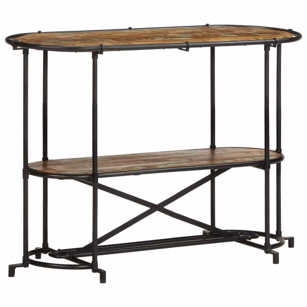 Berkfield Home Decorative Console Table in Brown and Black Solid Reclaimed Wood with Industrial X-Frame, W/D/H: 110 x 42 x 76 cm – 1