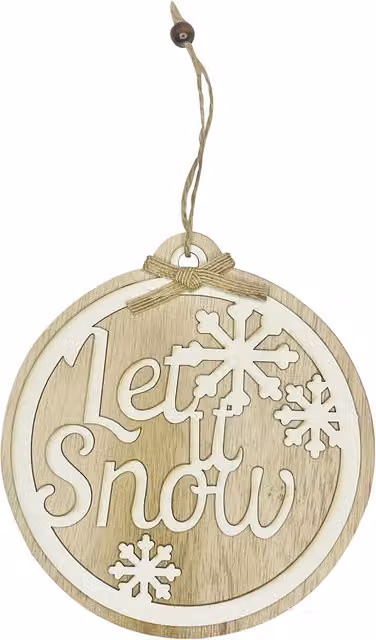 Neel Blue Round Wooden Merry Christmas Wall Plaque with Let it Snow Lettering, Diameter: 15 cm