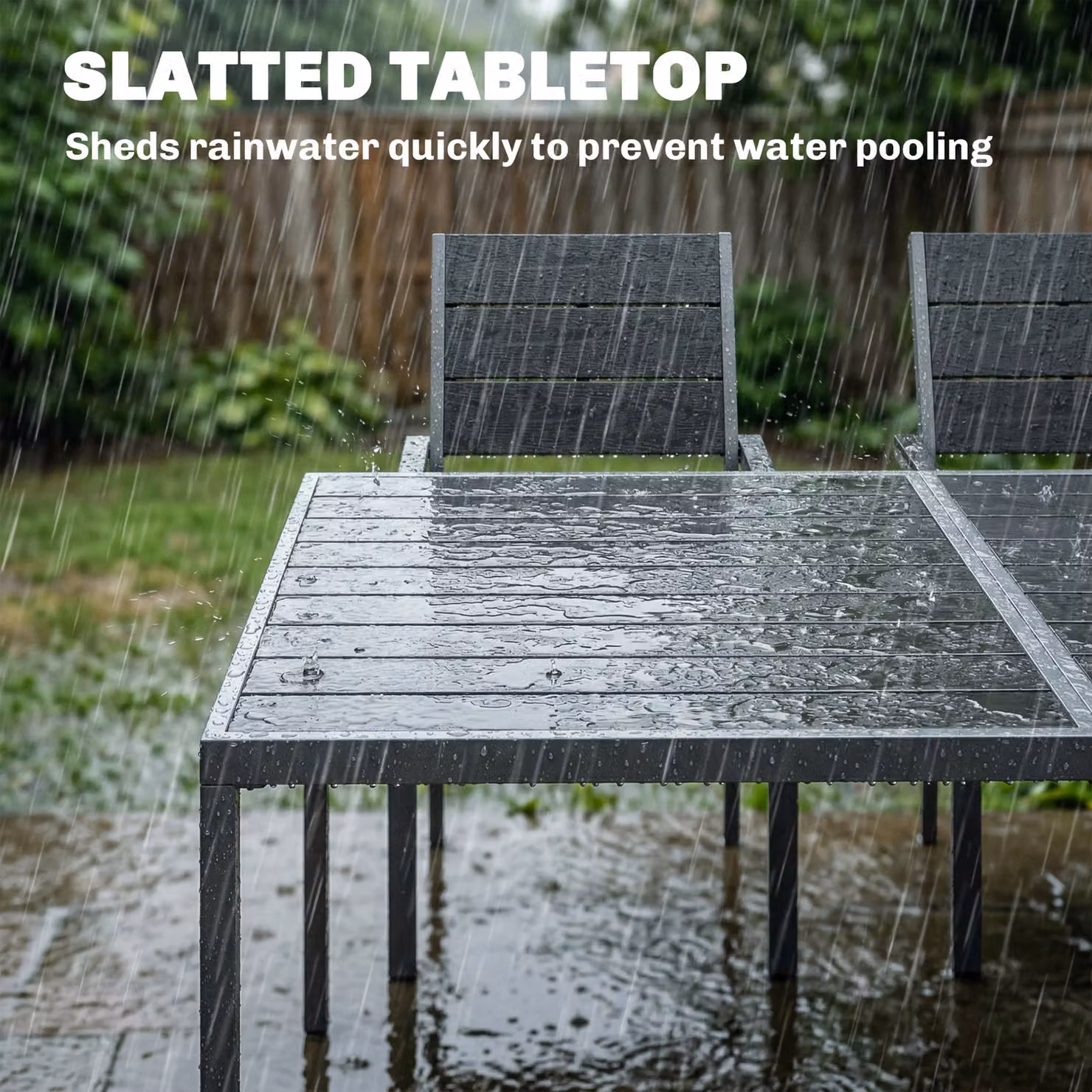 Outsunny 7 Piece Outdoor Dining Set with Rectangular Composite Slatted Tabletop and Chairs for Garden and Terrace – 5