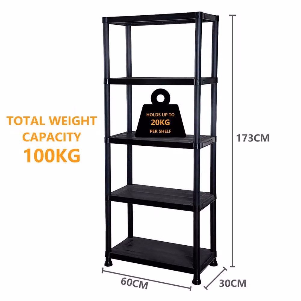 Nordara 5 Tier Plastic Storage Shelving Unit Organiser in Black – 2