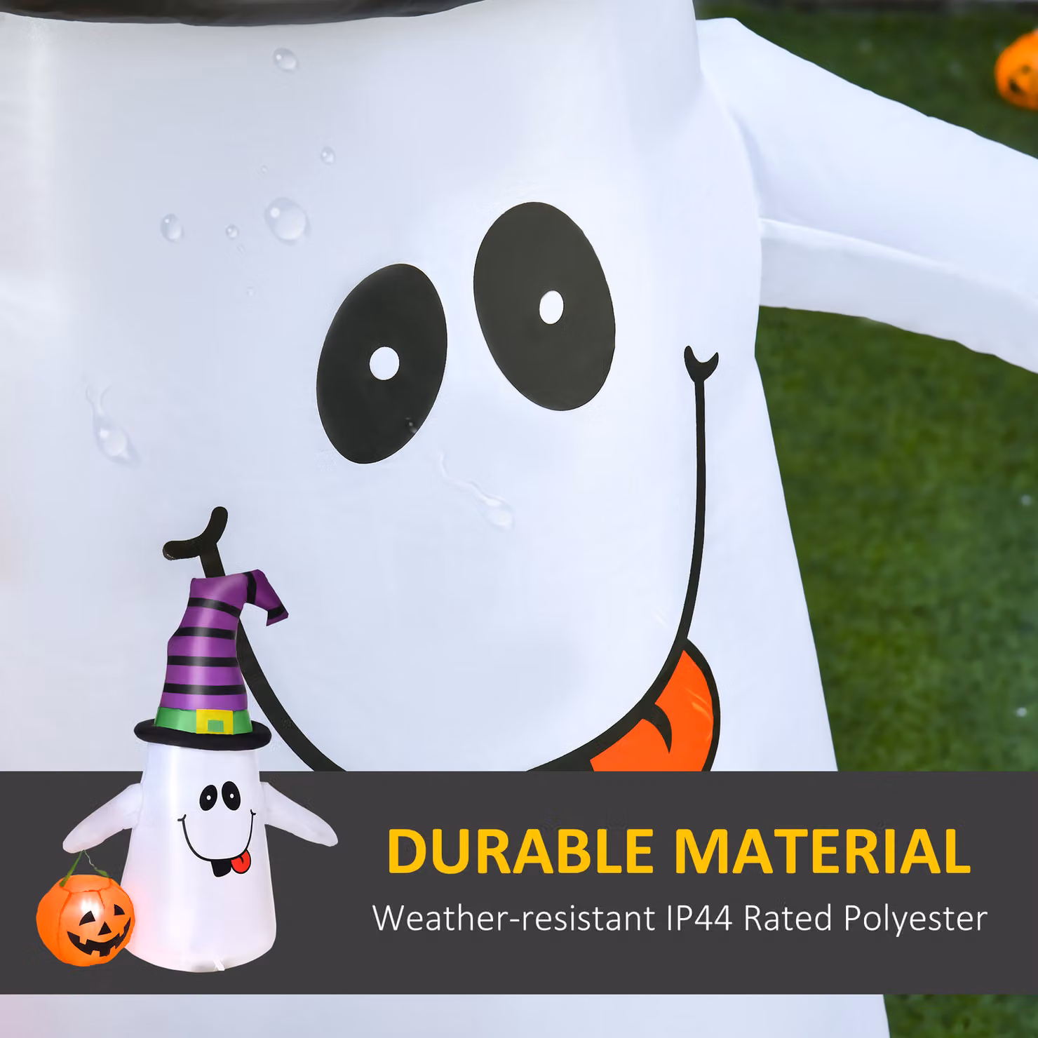 HOMCOM 1.2m Witch Ghost Halloween Inflatable Decoration with LED Lights and Pumpkin Lantern in White – 5