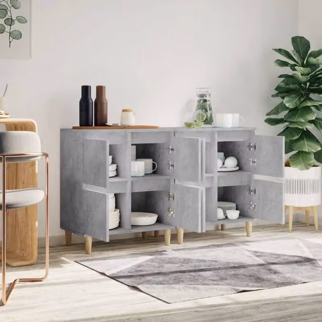 Berkfield Home Set of 2 Concrete Grey Sideboards in Engineered Wood W/D/H: 60 x 35 x 70 cm – 1