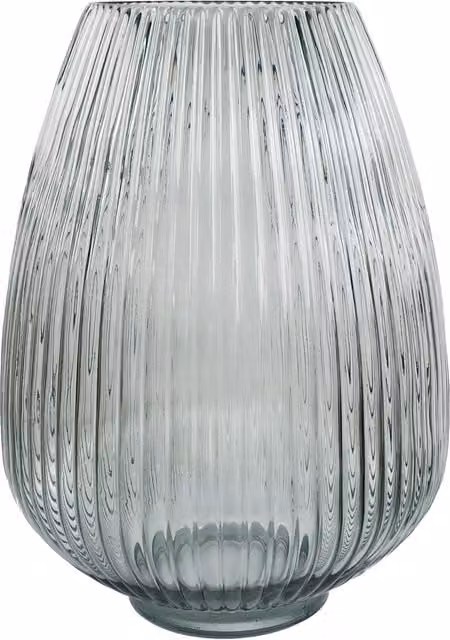 Modern Round Striped Glass Tabletop Vase in Smoke Grey with Leaf Detail