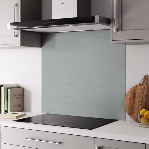 Bushboard Silver Aluminium Kitchen Hob Splashback Panel, W: 900 mm, H: 800 mm