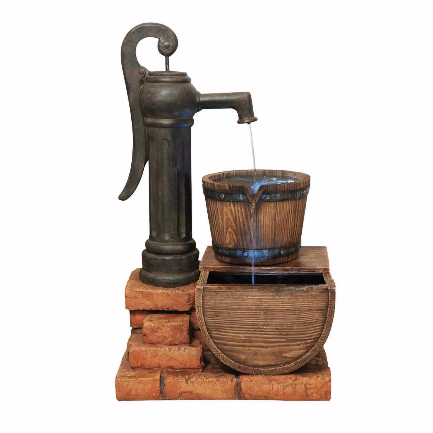 Primrose Pump and Barrel Water Fountain with LED Lights in Brown – 2