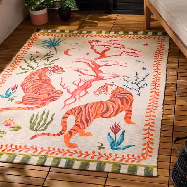 Furn Tiger Dream Multicolour Animal Print Outdoor Garden Rug W: 120 cm, L: 170 cm