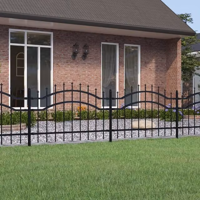 Berkfield Home Garden Fence with Spear Top in Black Powder-coated Steel, Height: 115 cm – 1