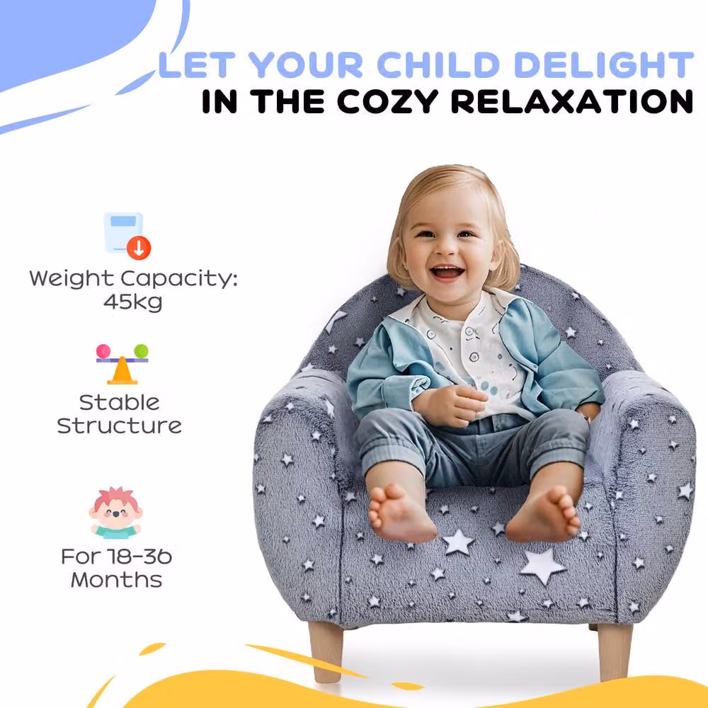 STILVORA Kids Armchair with Glow-in-the-Dark Star Design in Grey Fabric – 4
