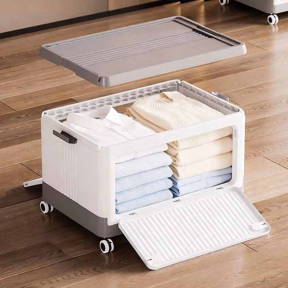 KORVIXA Grey Plastic Large Folding Toy and Clothing Storage Box with Lid, W/D/H: 100 x 100 x 33.5 cm – 3