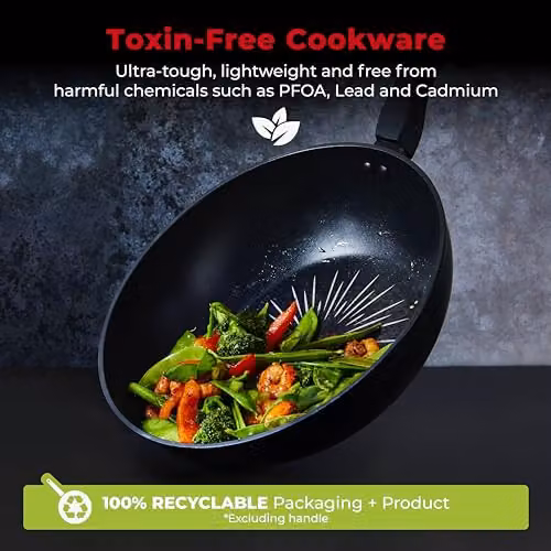 Tower SmartStart Non-Stick Aluminium Wok, Black, 28cm – 4