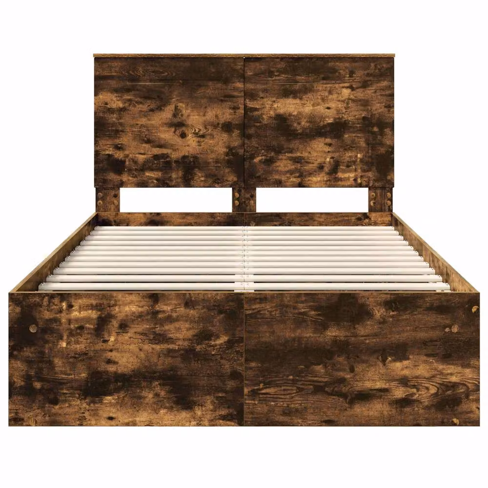 Berkfield Home Bed Frame with Drawers in Smoked Oak and Brown Solid Pine Wood, W: 120 cm, L: 190 cm – 4