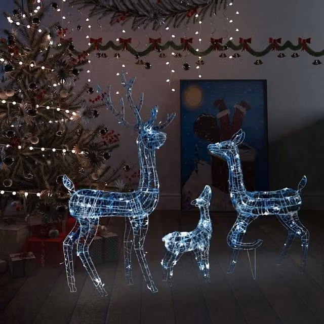 Berkfield Home Acrylic Reindeer Family Christmas Decoration with 300 Cold White LEDs