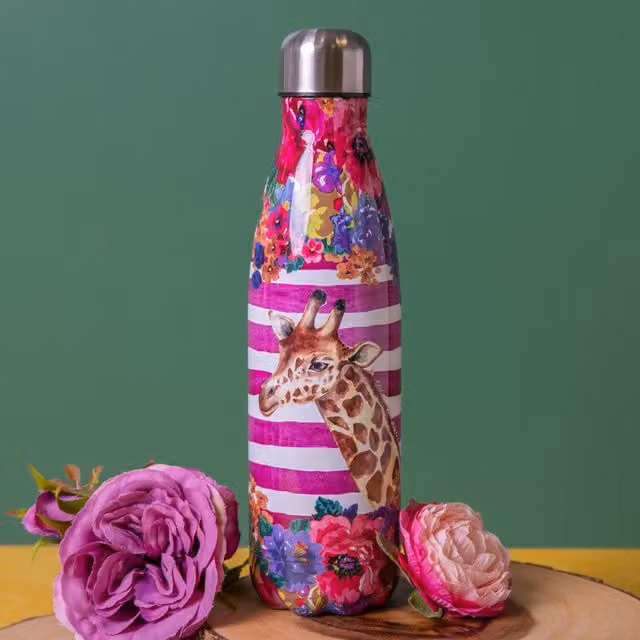 Mikasa Wild at Heart Giraffe Vacuum Insulated Stainless Steel Water Bottle, 500ml, Multicolour
