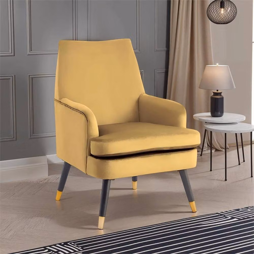 Ventryn Mustard Yellow Velvet Armchair with Gold Feet – 2