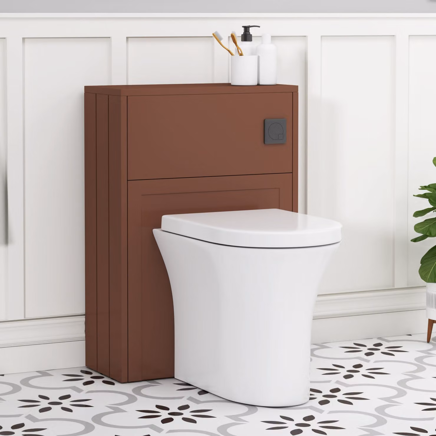Royal Bathrooms Elmore Terracotta Clay Wall Mounted WC Unit with Breeze Rimless Toilet Pan, Seat and Cistern, Width: 55 cm