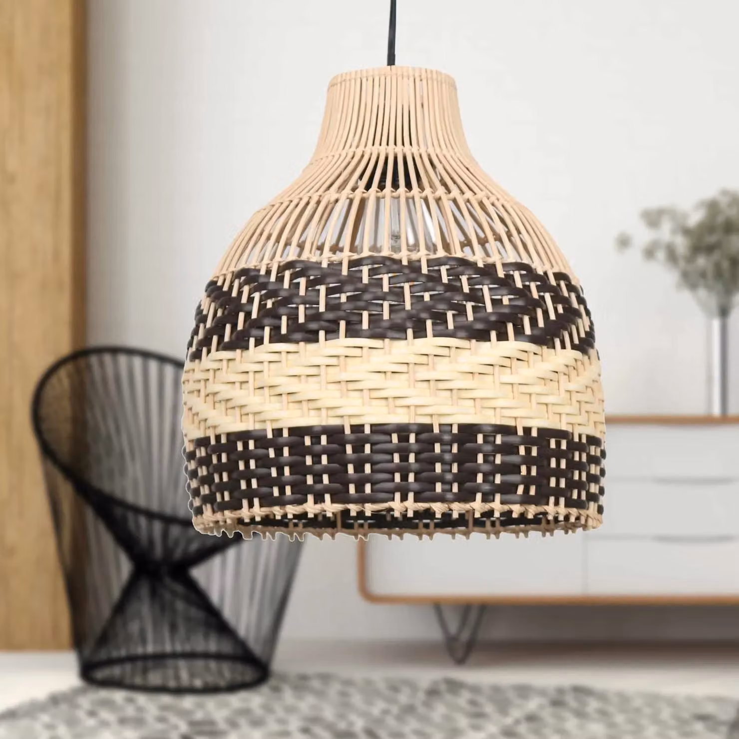 First Choice Lighting Tanya Set of 2 Natural Rattan Mix Round Easy Fit Pendant Lightshades in Brown – 3