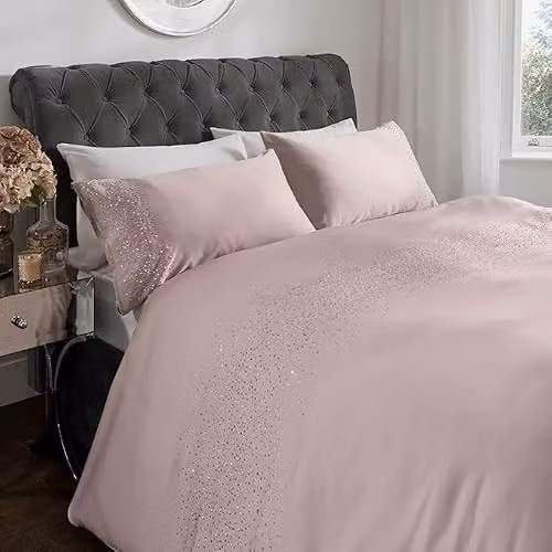 Sleepdown Gem Embellished Mako Sateen Duvet Cover and Pillowcase Bedding Set, Blush Pink, Single, W: 135 cm, L: 200 cm – 2
