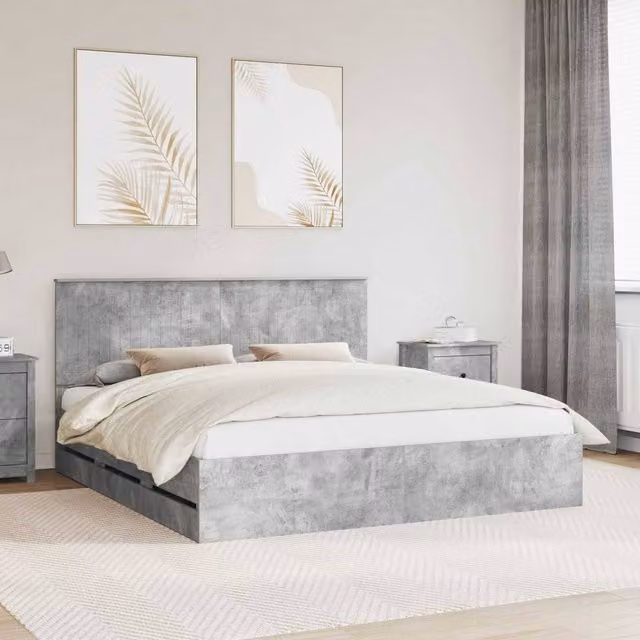 Berkfield Home Modern Bed Frame with Drawers in Concrete Grey, Engineered Wood, 180 x 200 cm
