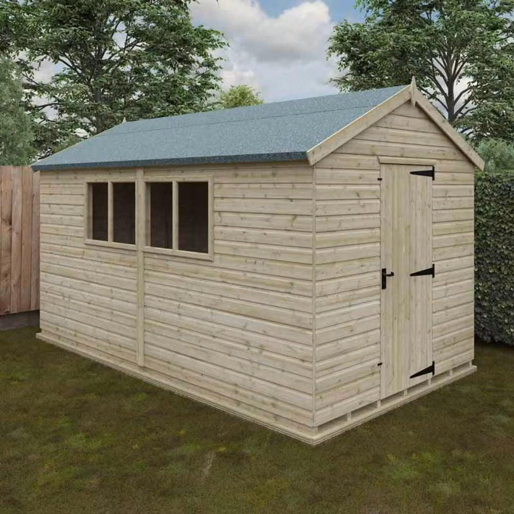 Buttercup Farm Apex Premier 16mm Wooden Garden Shed in Green and Grey, W: 426.7 cm, D: 242.6 cm, H: 235.0 cm – 2