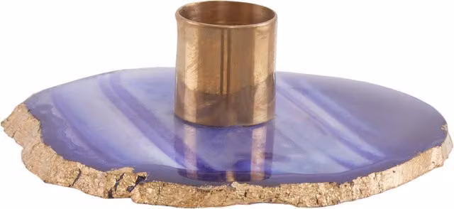 Bowerbird Agata Abstract Round Tabletop Candle Holder in Blue and Gold