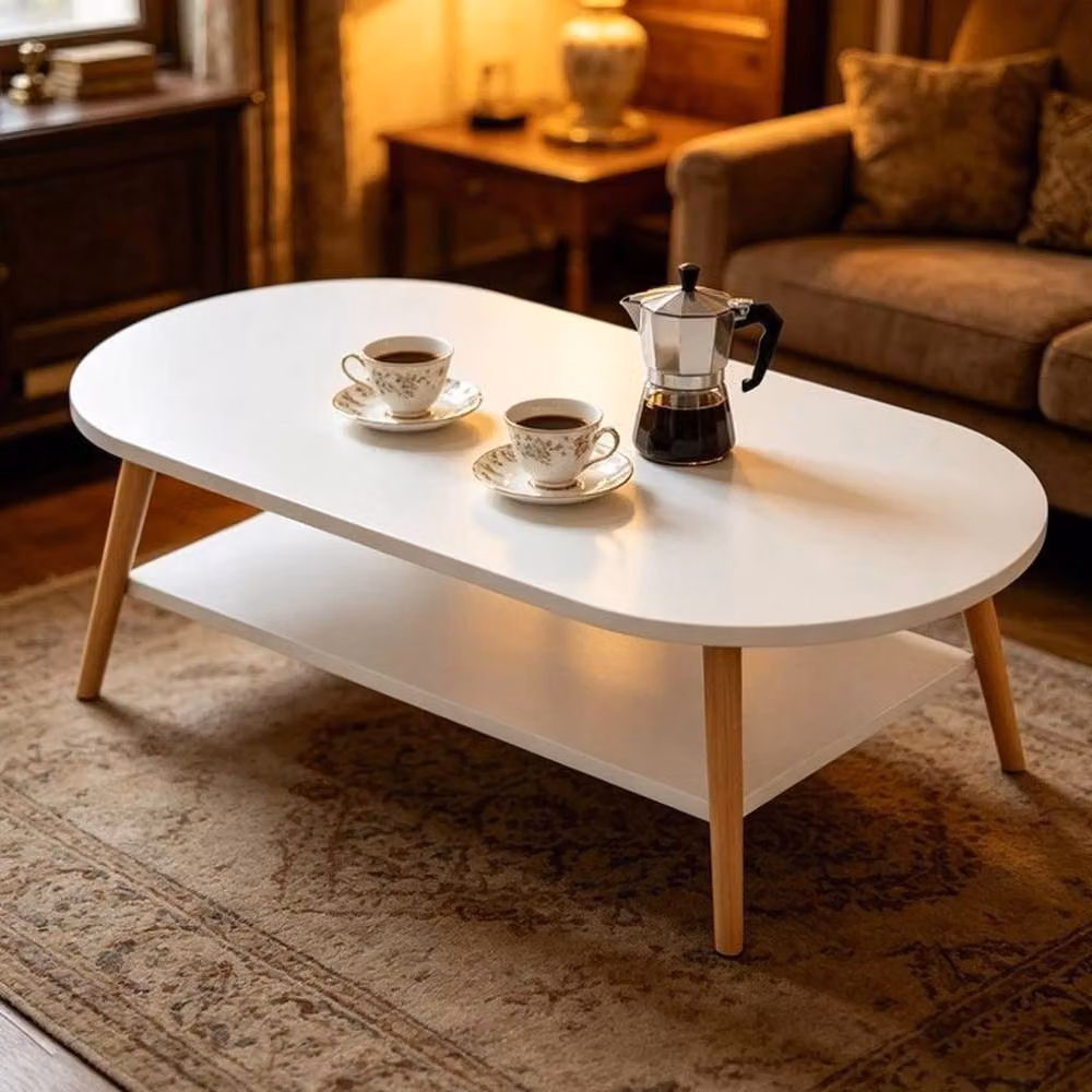 NESTLUNE Double-Layer Space-Saving Coffee Table in White, W: 100 cm, D: 60 cm, H: 42 cm – 3