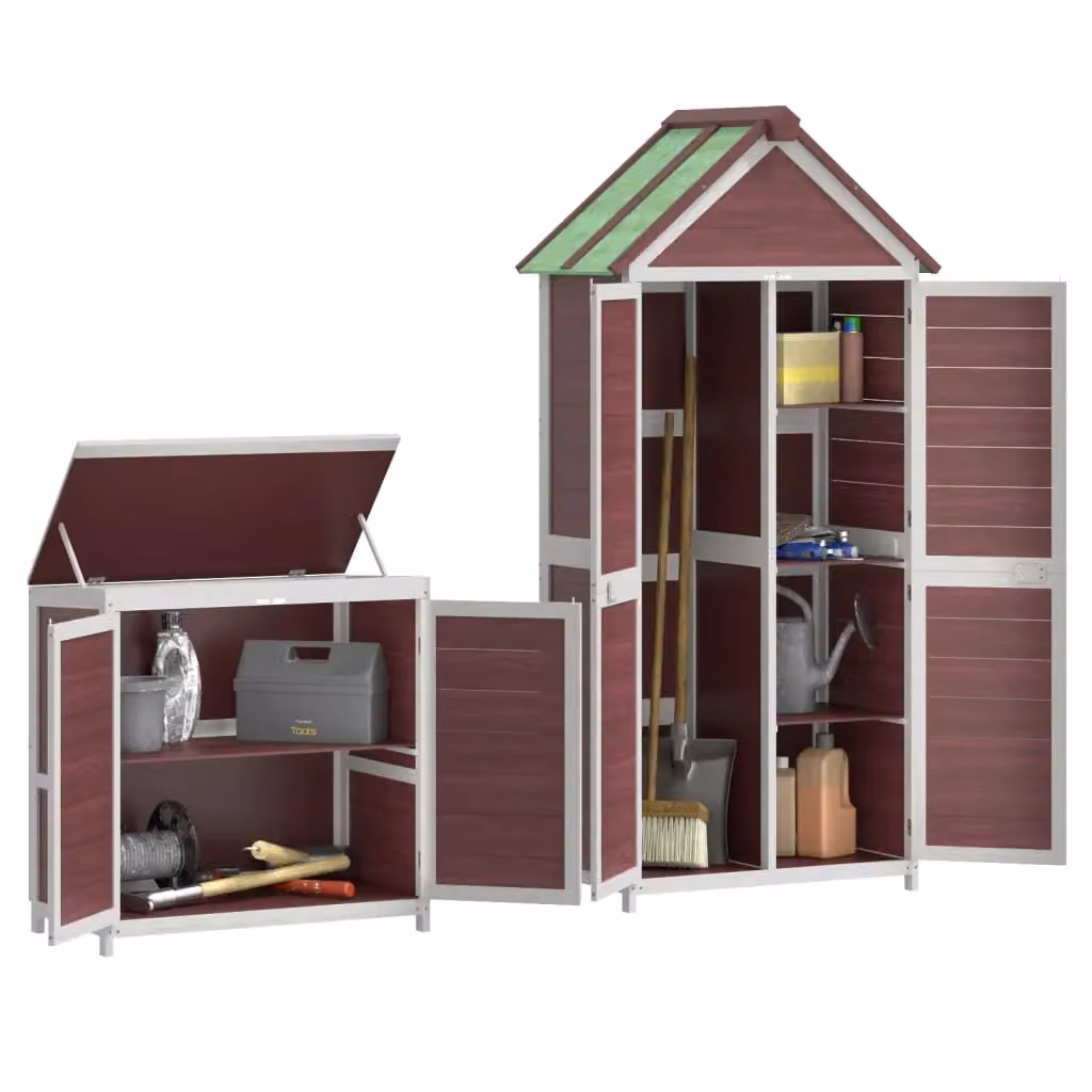 Berkfield Home 2 Piece Rustic Solid Pine Garden Tool Shed Set in Brown – 3