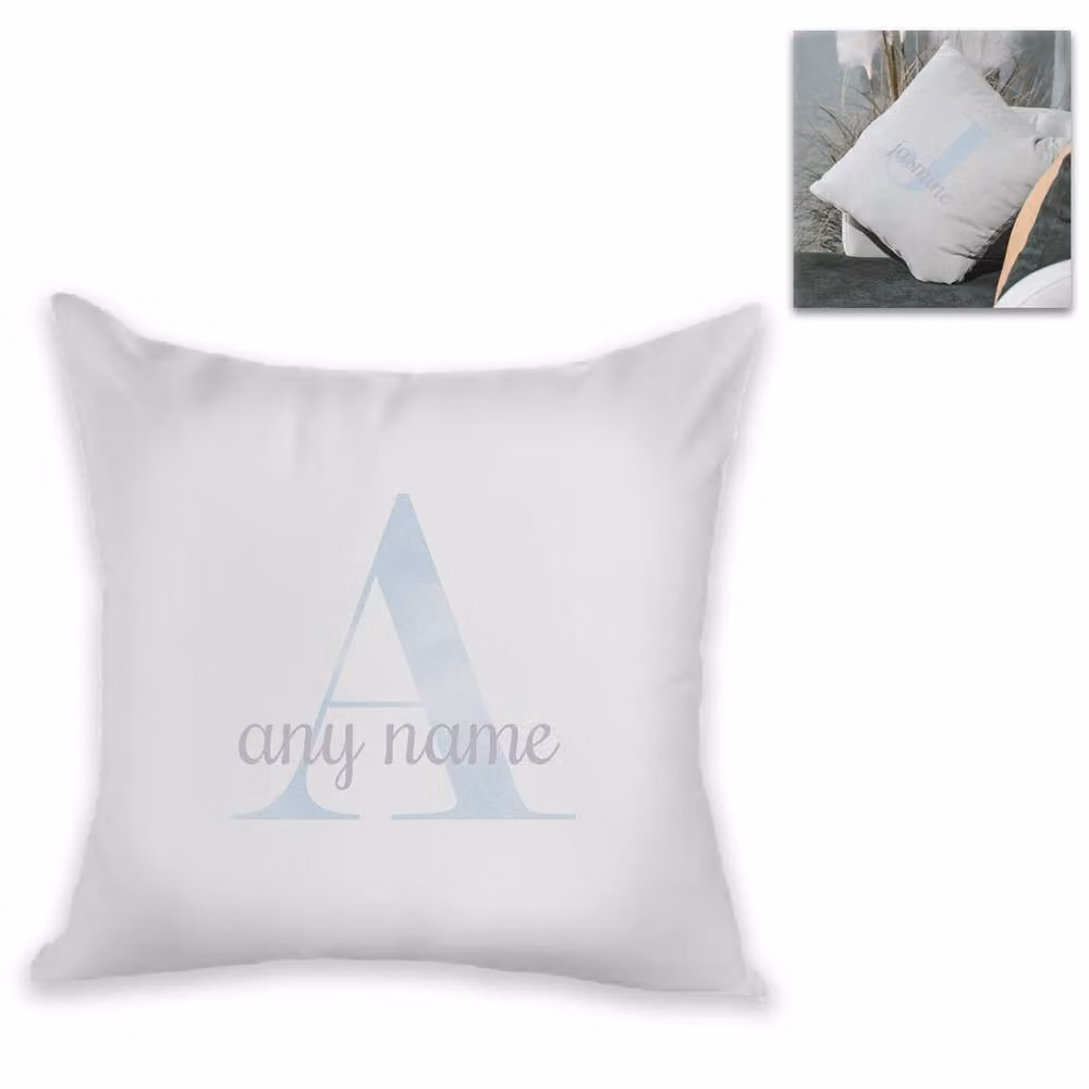 Uniqueful Personalised Faded Initial and Name Design Cushion in White, W/D/H: 40 x 40 x 40 cm