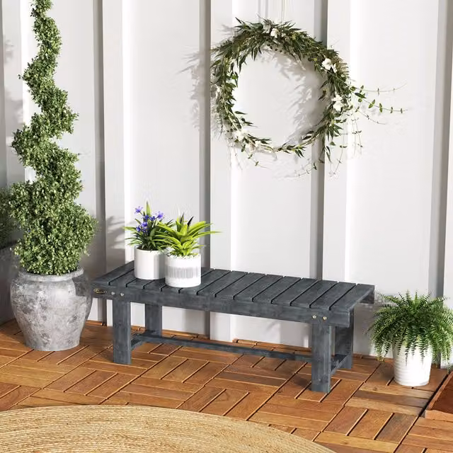 OUTSUNNY Grey Fir Wood 2 Person Outdoor Garden Bench Loveseat, W: 110 cm – 1
